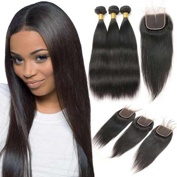 Malaysian Hair 3 Bundles With Closure Straight Remy Hair With