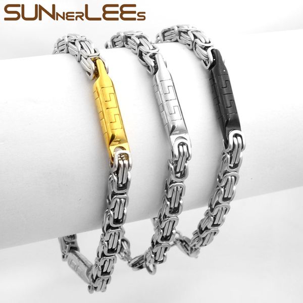 

sunnerlees new fashion jewelry stainless steel bracelet 6mm link chain gold-color for mens womens sc18 b, Black