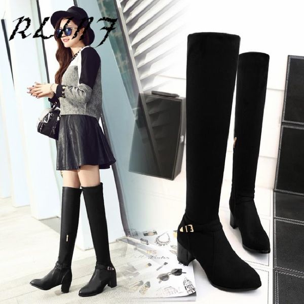 

rlinf new matte thick with knee high heel warm velvet high boots women's boots, Black