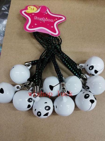 

50 pcs cartoon panda charms bell pendant with strap cellphone key chains toy x180, Silver