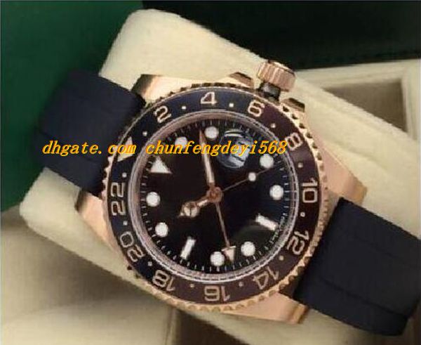 

luxury watches ii 18k rose gold rubber bracelet 126715 black dial/ceramic bezel 40mm stainless automatic fashion brand men's watch, Slivery;brown