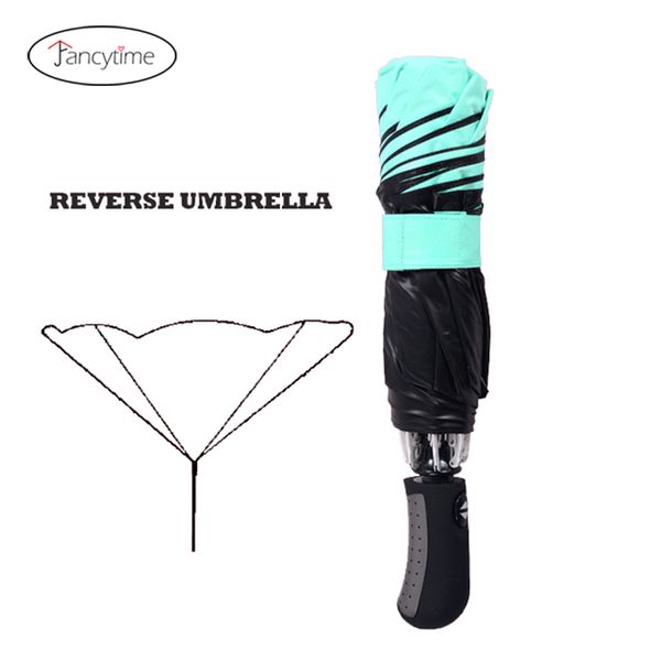 

fashion inverted umbrella black coating 3 folding umbrella reverse sunny automatic car men umbrellas rain women sunshade