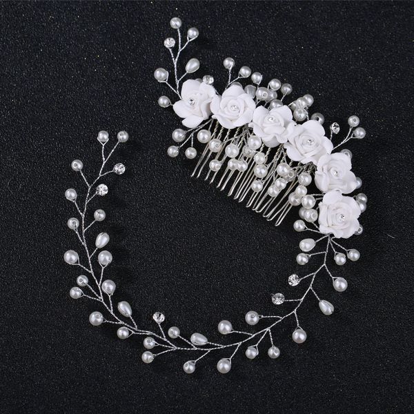 Moda Perle bianche Copricapo da sposa Forcine per capelli Fiore floreale Gioielli da sposa Mezza sposa Accessori per capelli Corona vintage Weddi291j