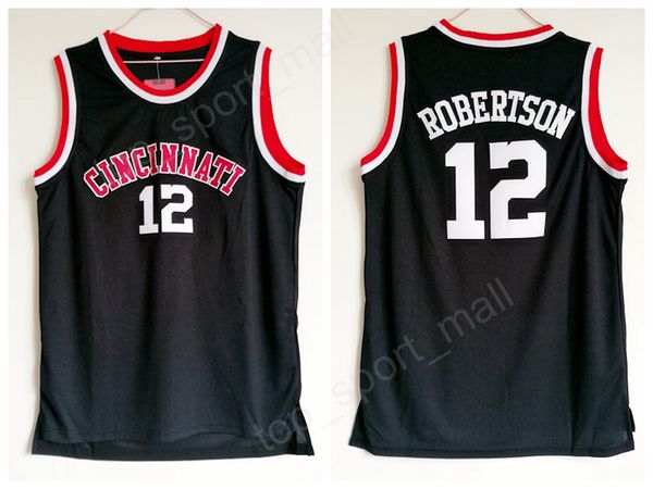 Дешевые Оскар Робертсон Джерси 12 Университет Баскетбол Цинциннати Bearcats College Jerseys Мужчины Черный Цвет Спорт