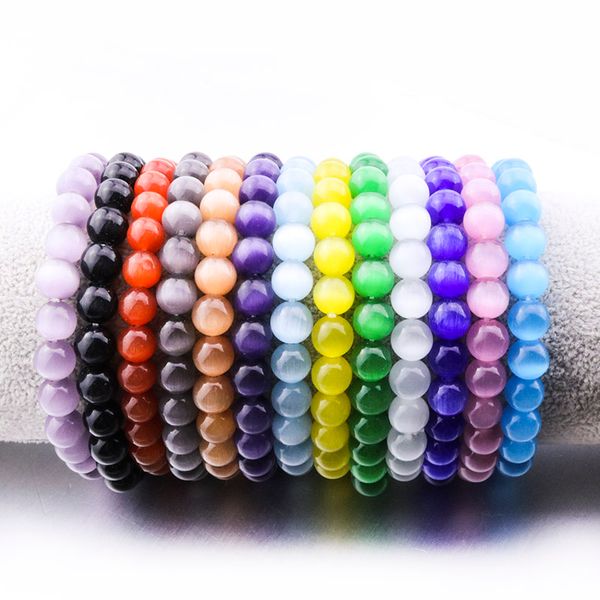 

fashion natural stone bracelet 8mm colourful cat's eye bead bracelet for women bracelet, Golden;silver