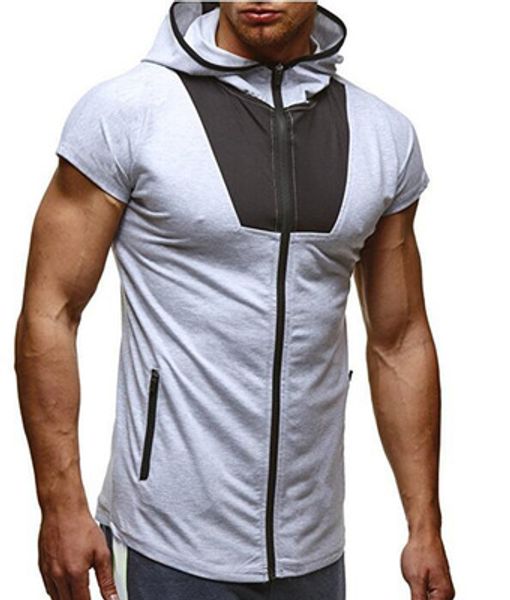 

Light Weight Tee Zipper Summer Mens Casual Wear Hat T-shirt Fitness Leisure Sports Short Sleeve Hooded T-shirt