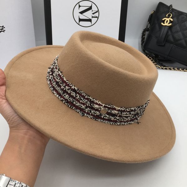 

the new wool concave and convex flat brim hat is color of camel's hair joker fashion big eaves temperament little hat fedoras, Blue;gray