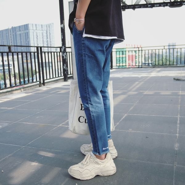 

2018 spring newest men's fashion classic jeans embroidery skinny stretch fit slim pants blue casual denim trousers size 28-34