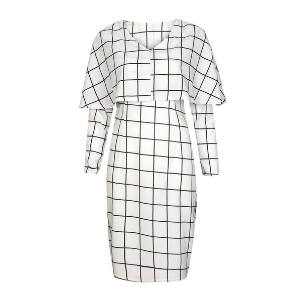 

europe and the united states autumn dress round collar stacked grid dress zc2844, Black;gray