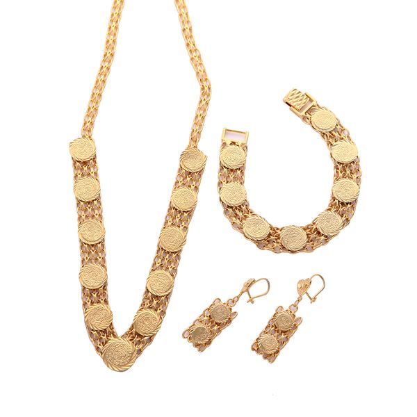 

24k gold plated arabic muslim coin earring bracelet necklace sets for wedding jewelry, Black