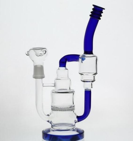 Fumar tubos de água favo de mel do favo de mel e duplo reciclador de petróleo glas bongs tamanho conjunto 18.8mm em estoque barato hookahs azul real