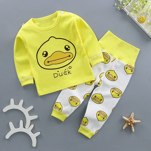 

kids pajamas spring baby set cotton high waist bellyband pants set baby cartoon shoulder buckle suit pajamas 20#, Blue;red