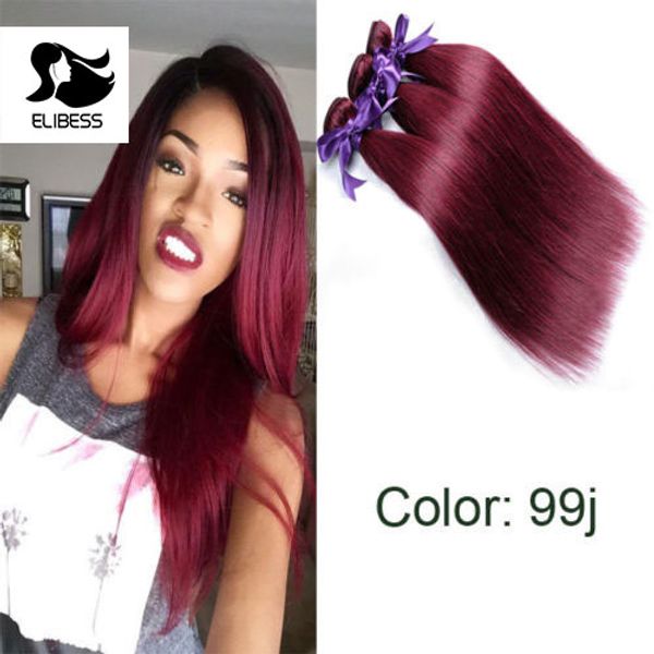 

elibess wine red color 99j hair weaves 95g piece 4pcs lot ing, Black