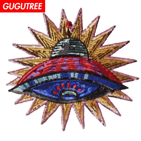 

gugutree embroidery paillette big ufo patches extra-terrestrial patches badges applique patches for clothing, Black
