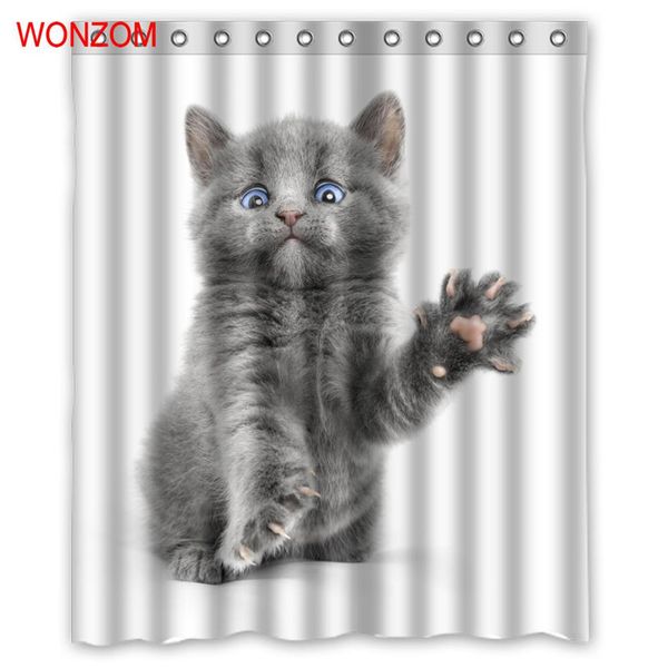 2019 Wonzom Cat Shower Curtains Bathroom With 12 Hooks Waterproof