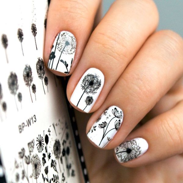 

born pretty flying dandelion nail art water decals 2 patterns transfer sticker manicure nail decoration accessory bp-w13, Black