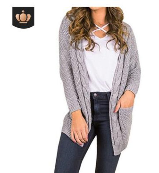 

europe station winter new sweater cardigan jacket women's long sleeve big pocket sweater, White;black