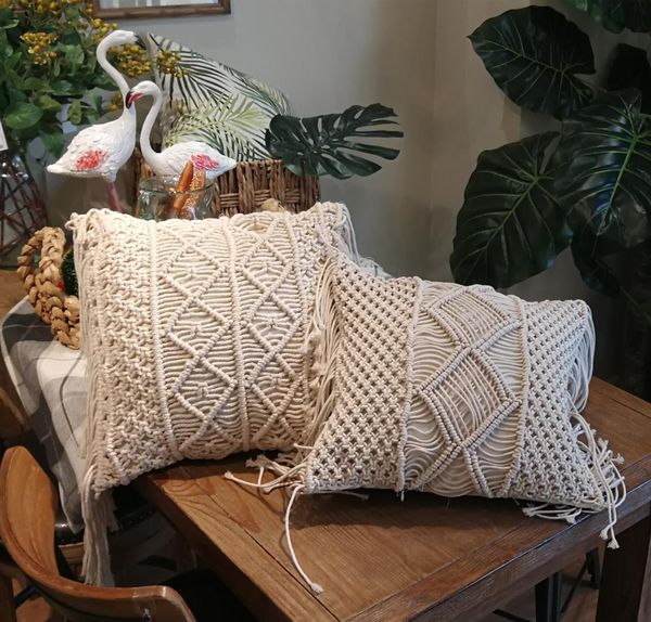 

45cm x 45cm pillow case macrame hand-woven cotton thread pillowcase cotton linen geometry bohemia pillow covers ing