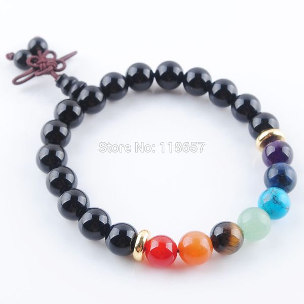 

natural black agates stone round 8mm beads bracelets 7 chakra healing mala meditation prayer yoga women jewelry ik3327