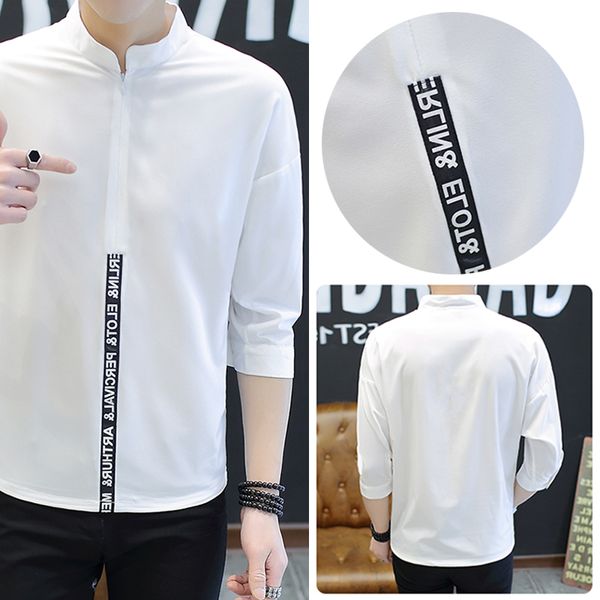 

men's shirt men's 7-point sleeve ice silk feel shirt loose t-shirt, White;black