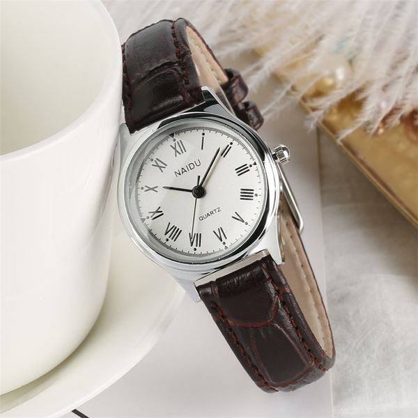 

small dial roman numerals ladies watch simple elegant women's bracelet watches leather band business female clock gifts for girl, Slivery;brown