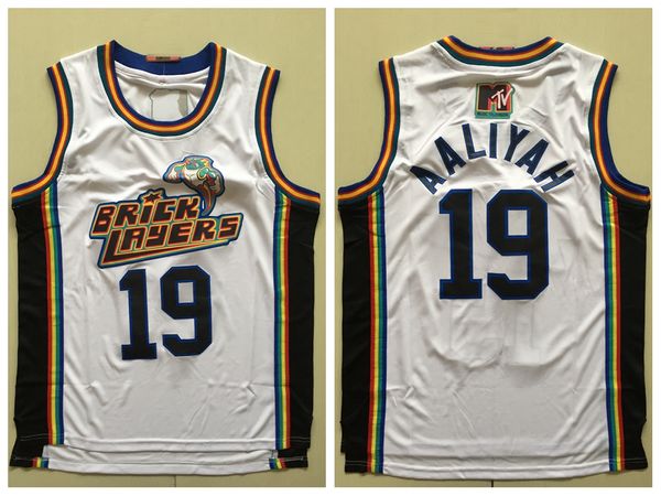 MI08 Erkek Beyaz Basketbol Formaları Aaliyah Numaralı 19 Jersey Ticklayers Altıncı Yıllık Rock N 'Jock B-Ball Jam 1996 MTV Film Gömlekleri S-XXL