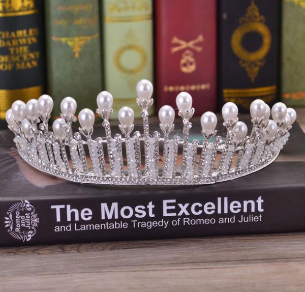 

bridal ornaments head ornaments high-grade alloy pearl crystal luxurious brides crown ornaments wedding decorations, Silver
