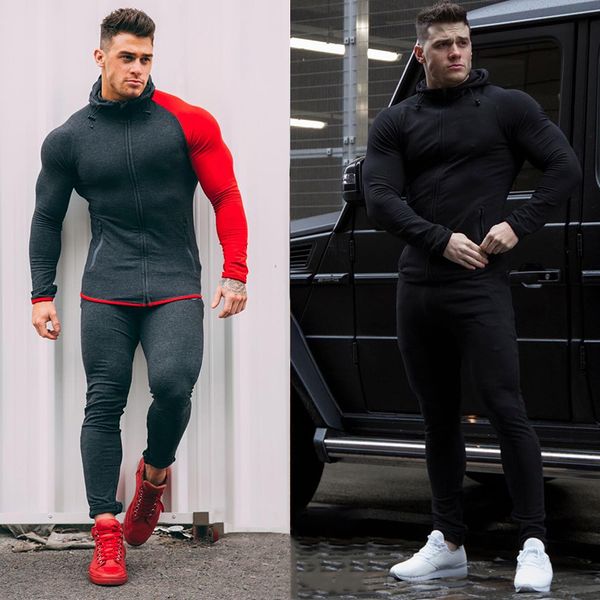 

spring autumn mens running jackets coat hoodie basic jacket men sport clothing fitness men's windbreaker coat male clothes parka, Black;red