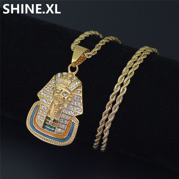 

Египетский Фараон Ожерелье Iced Out Rhinestone Из Нержавеющей Стали Золотая Цепочка для М