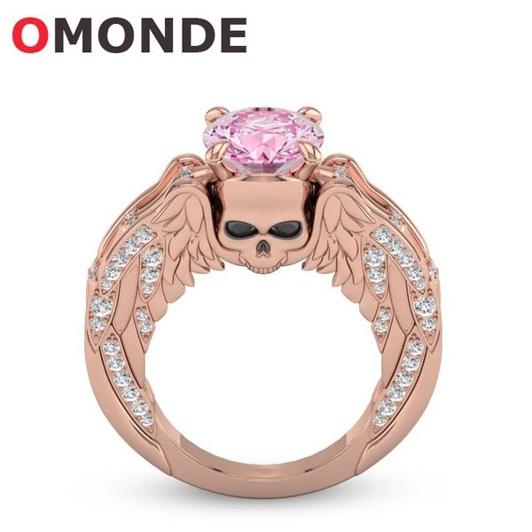 

whole sale2018 new arrival women pink stone skeleton copper metal punk style rings for female party fashion jewelry, Golden;silver