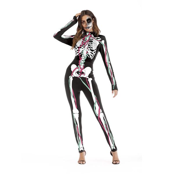 

5 Color New Fashion Halloween Costumes Clothes Festivals Cosplay Funny Skull Long Sleeve one piece Jumpsuit