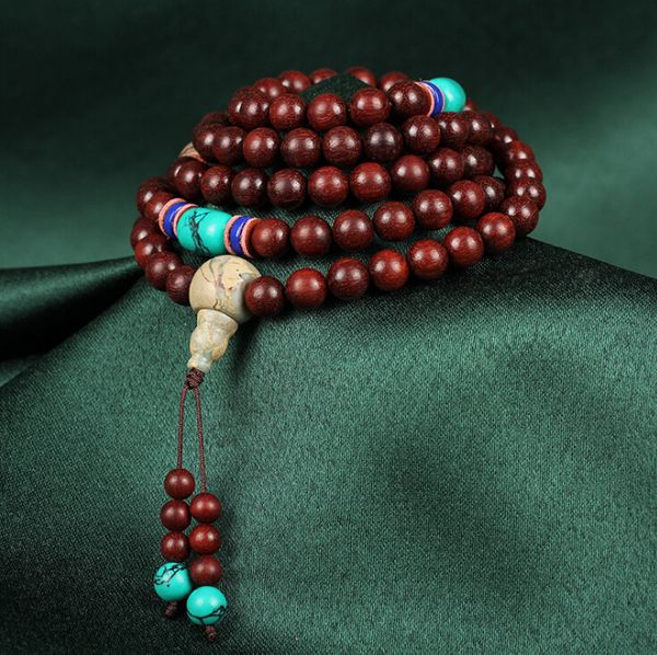 

natural lobular red sandalwood high oil 108 mala bead bracelet buddhist prayer hand string fine grain selection high-end jewelry, Black