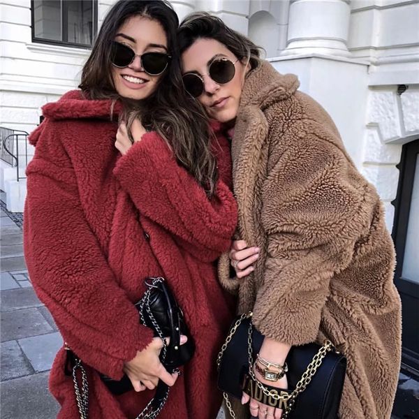 

woman coats winter 2018 autumn winter women's new european american style long thick lapels lamb coat long coat female, Black