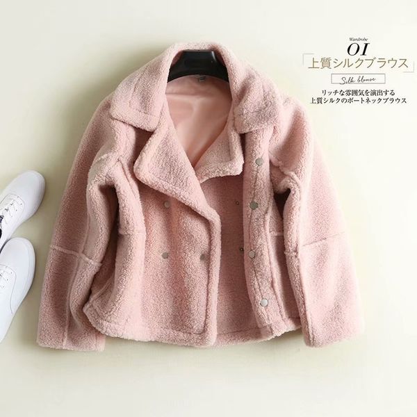 

gtgyff winter black pink warm thermal faux fake fur jacket blazer for women lamb cashmere women's outerwear jackets coats