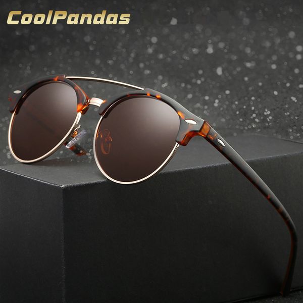 

coolpandas 2018 hd round men women sunglasses polarized semi-rimless glasses mirror uv400 sunglass gafas de sol masculino, White;black