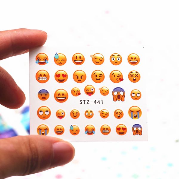 

1pcs smiling face snowflake cartoon nail water sticker leaf lace design slider nail art decal beauty foils decoration m1ns209, Black