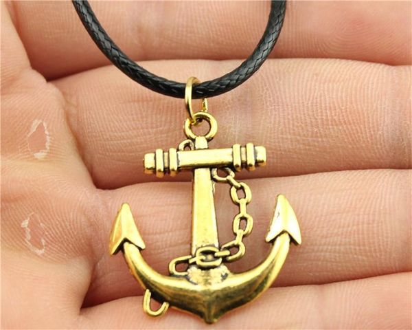 

wysiwyg 5 pieces leather chain necklaces pendants choker collar male necklace fashion anchor 30x27mm n6-d10120, Golden;silver