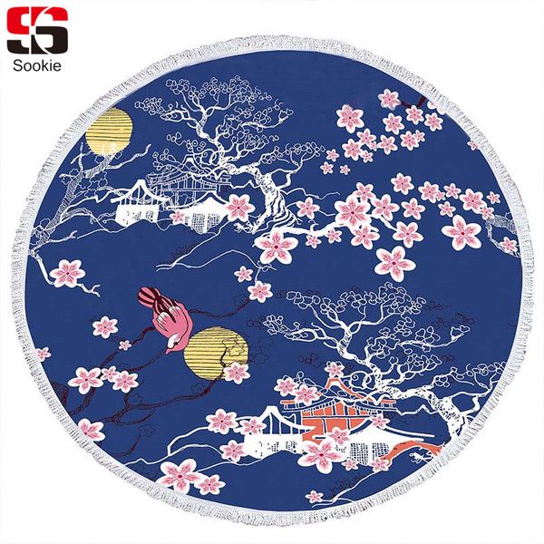 Acheter Vente En Gros Coton Rond Serviette De Plage Serviette Dimpression De Style Japonais Avec Des Glands Absorbent Leau Rapidement Serviette De