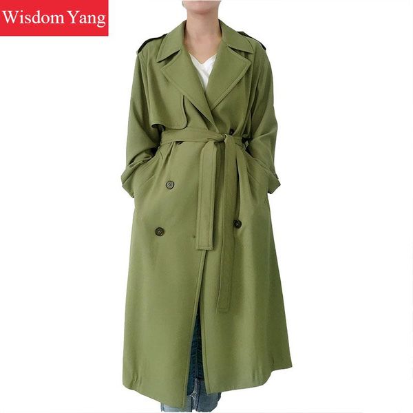 

elegant autumn green khaki women dust coats warm female xlong sashes overcoat woman coat windbreaker casual slim lady outerwear, Tan;black