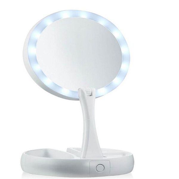 

New My Fold Away LED Makeup Mirror Double-sided Rotation Folding USB Lighted Vanity Mirror Touch Screen Portable Tabletop Lamp 2018
