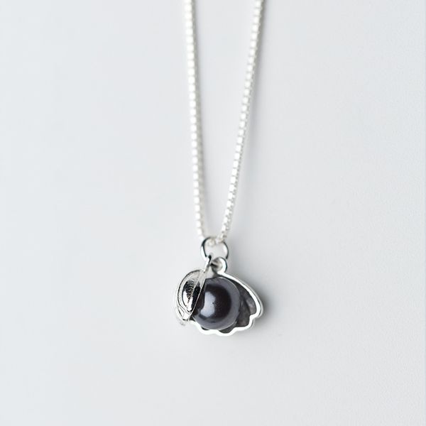 

2018 fashion long necklaces s925 sterling silver choker pearl necklace shell black pearl pendant beach summer women jewelry