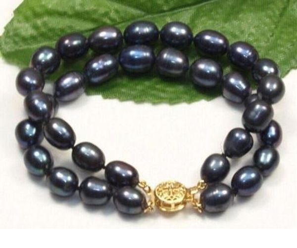 

beautiful natural south sea 2 row 11-13mm black baroque pearl bracelet gold cla