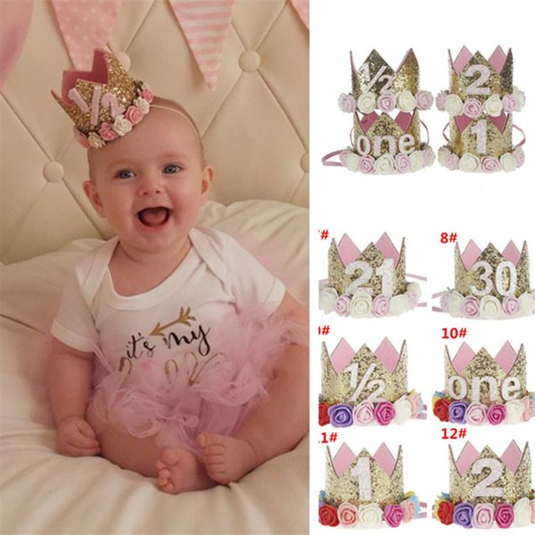 

flower crown baby girls newborn infant headband birthday crown flower headbands party glitter sparkle hair bands accessories 150pcs t1i838, Slivery;white