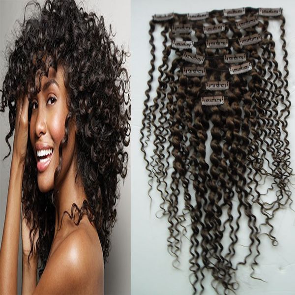 clip afro crespi ricci nell'estensione dei capelli umani 9 pezzi / set fermagli per capelli Remy brasiliani a testa piena 100g