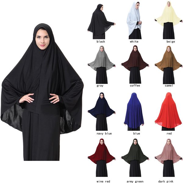 wholesale 12 Farben Frauen elastisches Stirnband Langer Schal Dame Muslim Hijab Arabischer Wickelschal Kopfbedeckung Dekor Weiblich Islamischer Hijab Solides Rot Grau