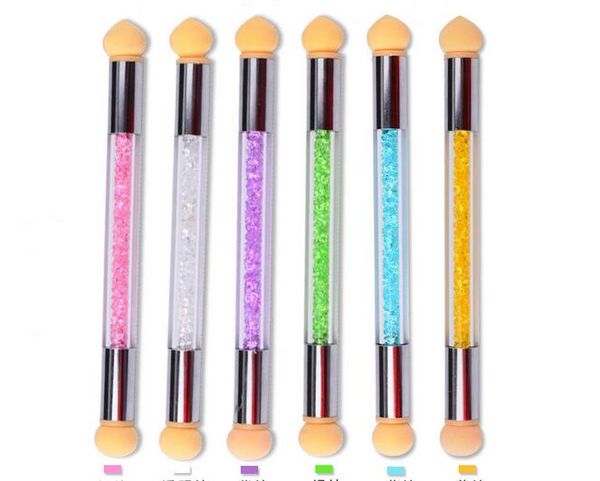 

beauty salon double end nail art gel polish color gradient brush + 6 sponge head transfer stamping blooming pen manicure tools kd1, Silver