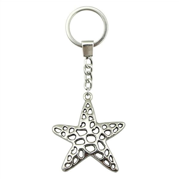 

6 pieces key chain women key rings fashion keychains for men starfish 40x37mm, Slivery;golden