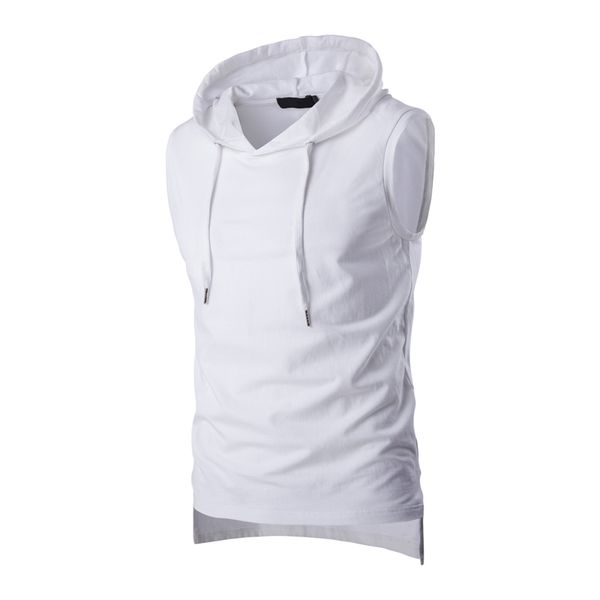2017 Summer Casual Mens Solid Sleeveless Sports Cotton T Shirt Hooded Tank Top Hoodies Tee Men