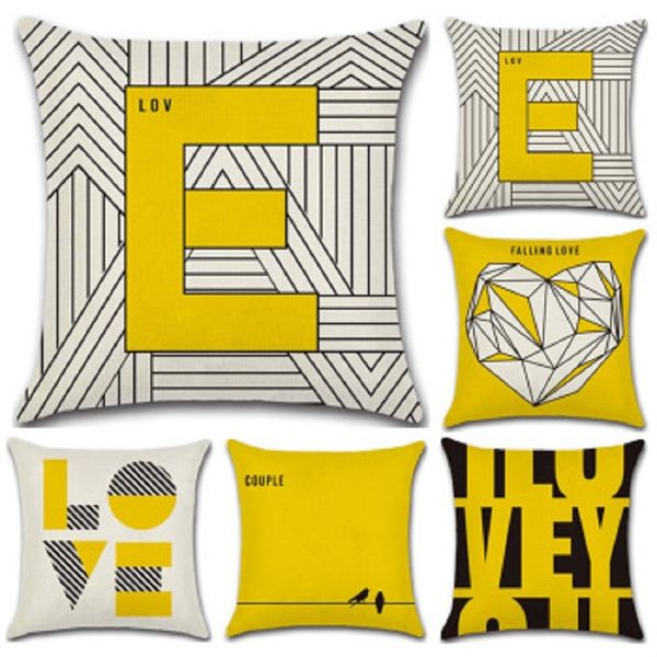 

new pillow cover cotton lovers series cushion cover valentine's day theme love yellow pillowcase geometric pattern pillow case