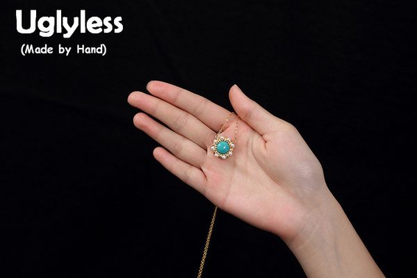 

uglyless real 925 sterling silver women natural pearls necklaces ethnic turquoise pendants with chains jewelry sunflower bijoux